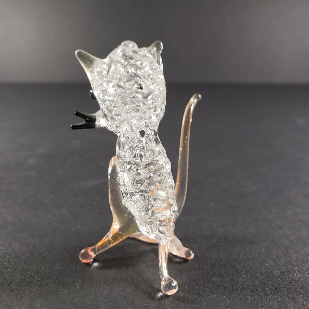 Vintage Whimsical Art Glass Cat Figurine 2" Very Delicate Unknown Brand Artist‎ - Picture 3 of 8